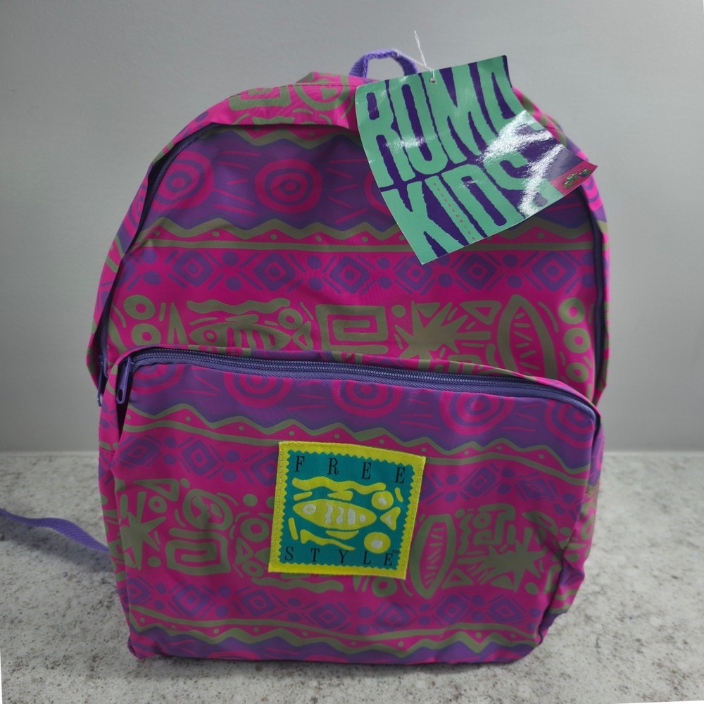 Vintage 1991 Roma Kids Freestyle Backpack Pink Purple Tribal Geometric NWT 90s